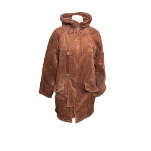 American Eagle rust corduroy hooded knee length jacket size XS